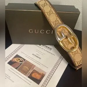 ?SALE GRAB QUICK GUCCI Belt Two Toned Hardware Detachable Buckle GG Canvas ~ COA GUCCI Reversible leather and printed coated-canvas belt  main image 3